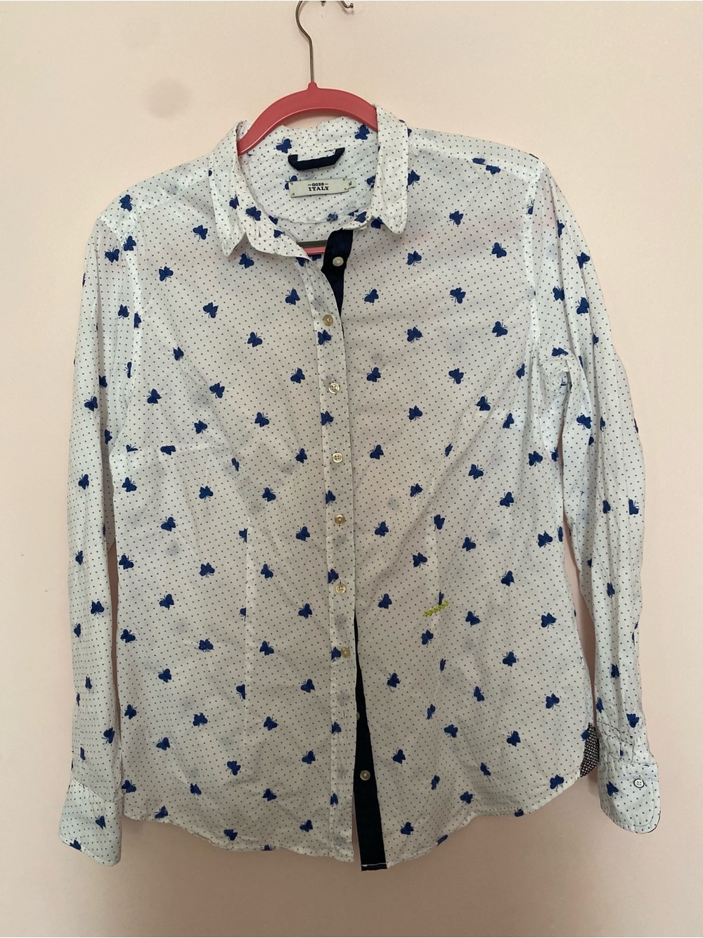0039 Italy butterflies embroidered button up cotton blouse
